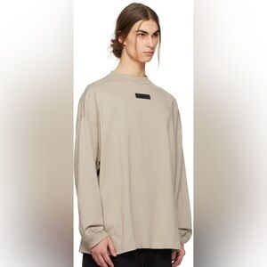 Fear of God Essentials Long Sleeve T-Shirt in Seal w/ Logo Patch